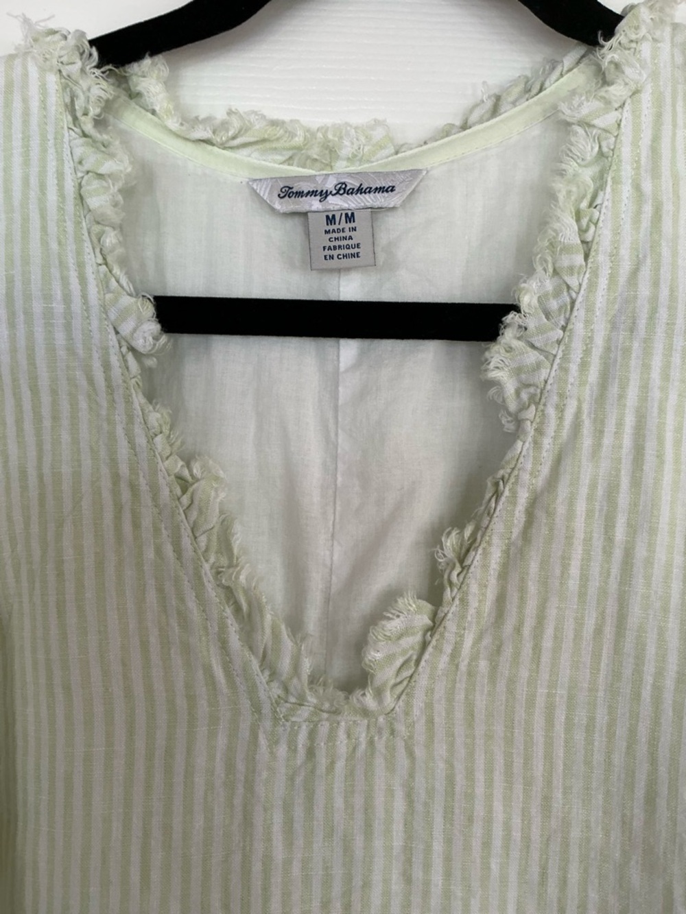 Tommy Bahama Light Green & White Striped V-Neck Dress With Pockets - Picture 2 of 9